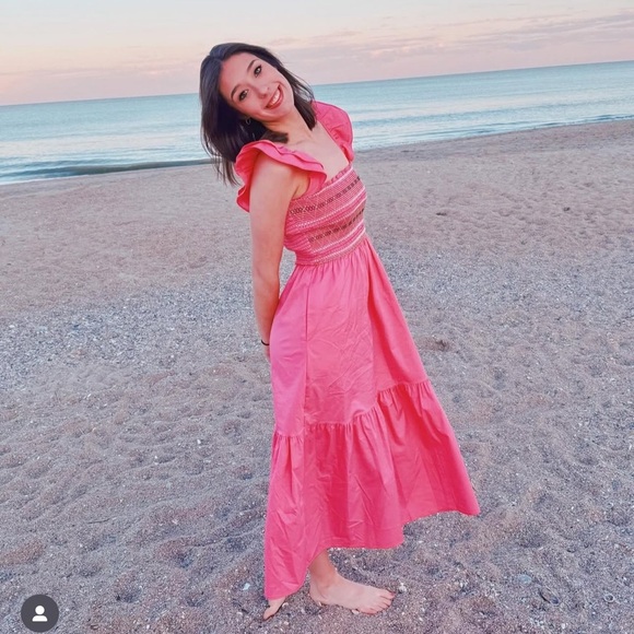 Strut & Bolt smocked maxi dress tiered ruffles flutter embroidered stitching nap - Picture 3 of 9